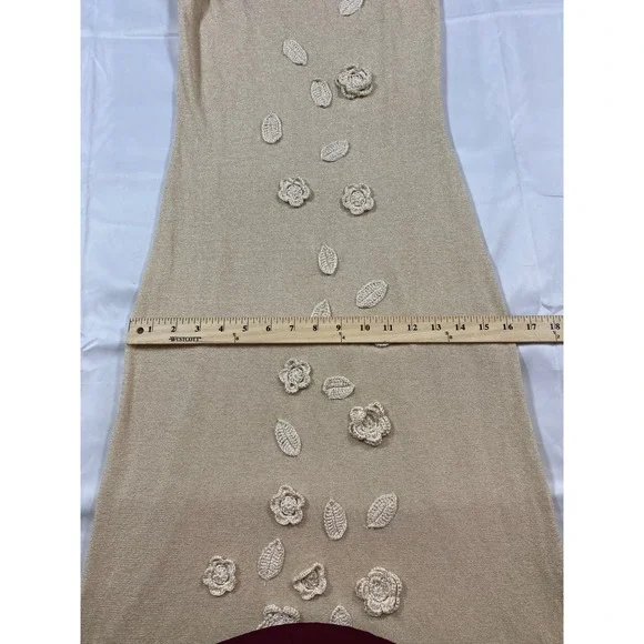 Caroline Constas Gold Metallic Knit 3D Floral Crochet Maxi Dress Medium - Picture 7 of 10